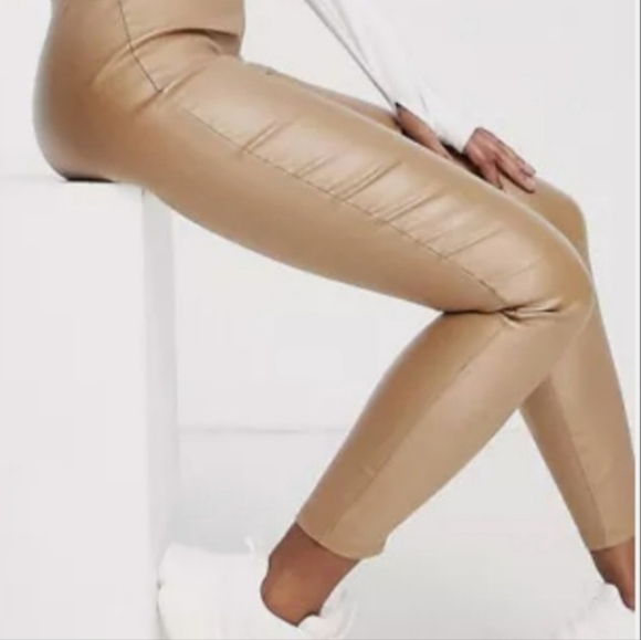 Nicole Miller New York Gold Faux Leather Elastic Waist Pants - Picture 2 of 6